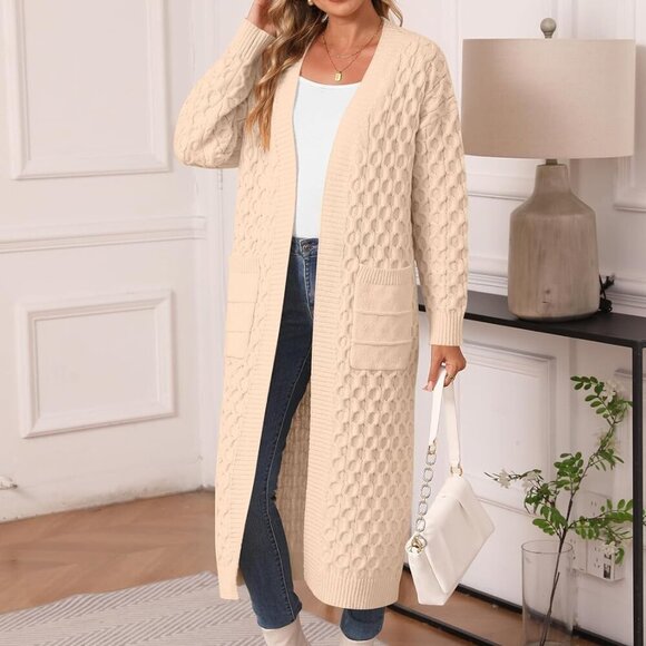 Womens Long Cardigan Sweaters Fall Open Front Coat Long Sleeve Cable Knit Maxi O - Picture 7 of 7